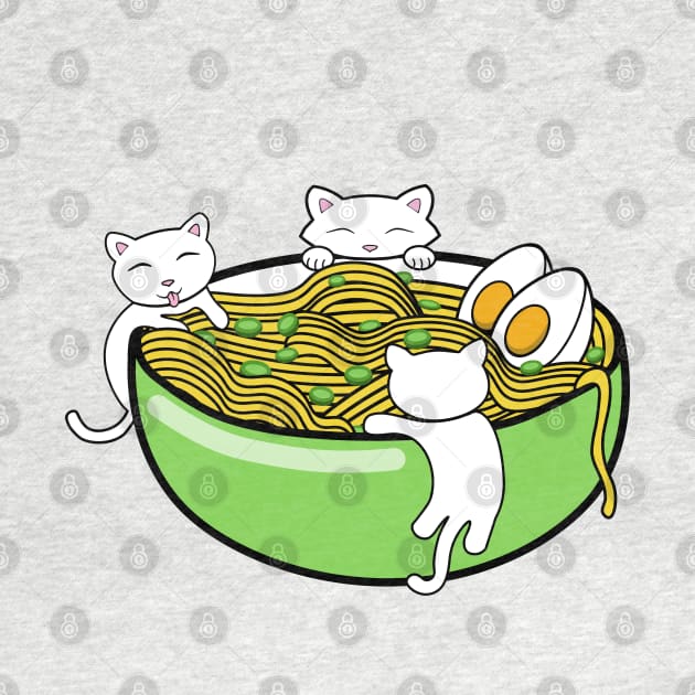 Tasty ramen noodle soup in a green bowl by Purrfect